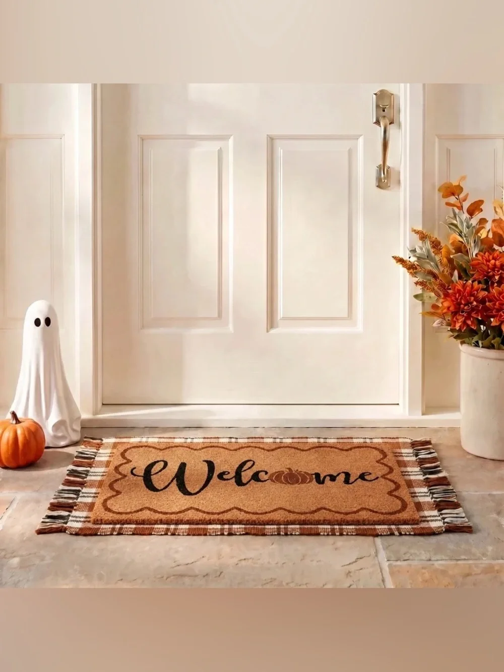 My Texas House Fall Taupe Plaid Indoor/Outdoor Layering Rug, 24